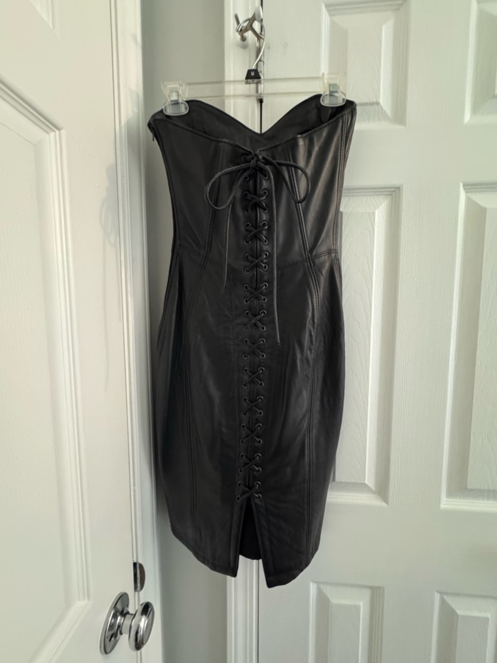 North Beach Leather Strapless Black Lace-Up Faux Leather Dress